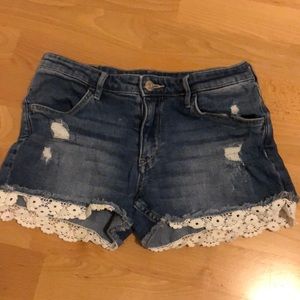 H&M Lace Trim Denim Shorts